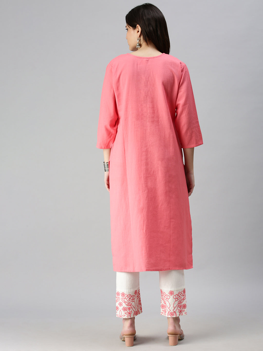 Women's Peach Embroidered Kurta Sets