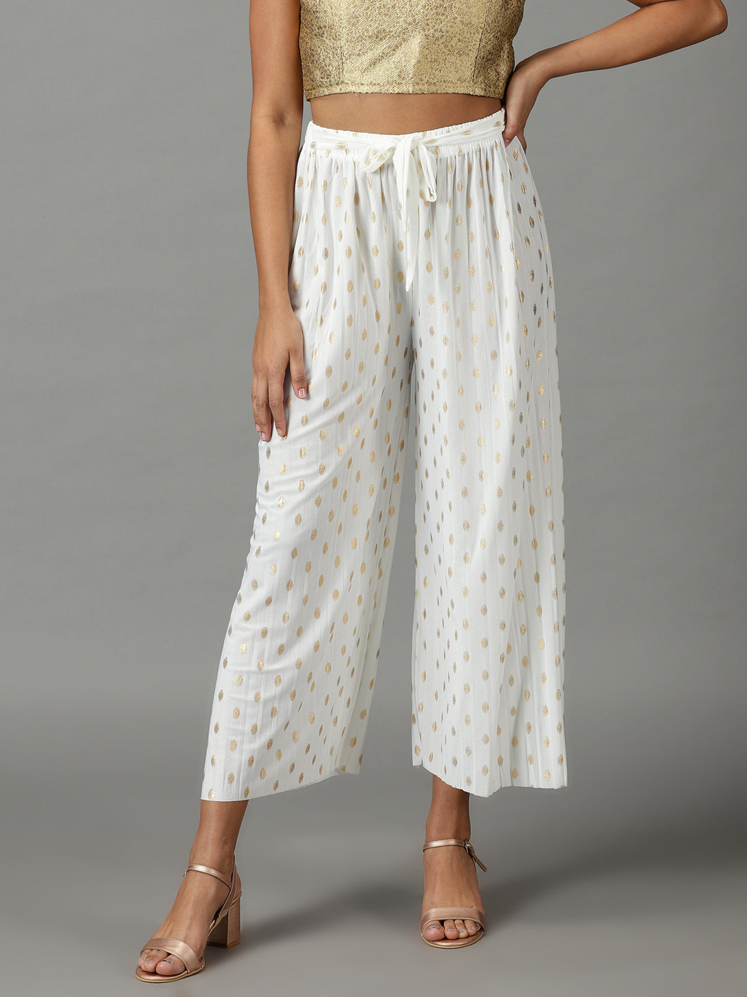 Women's White Printed Parallel Trouser