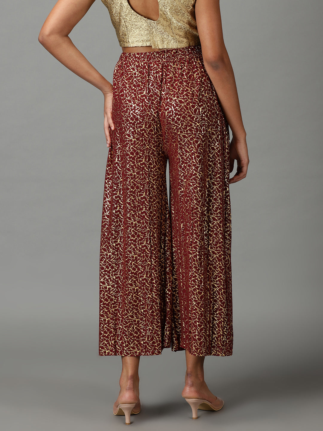 Women's Maroon Printed Parallel Trouser