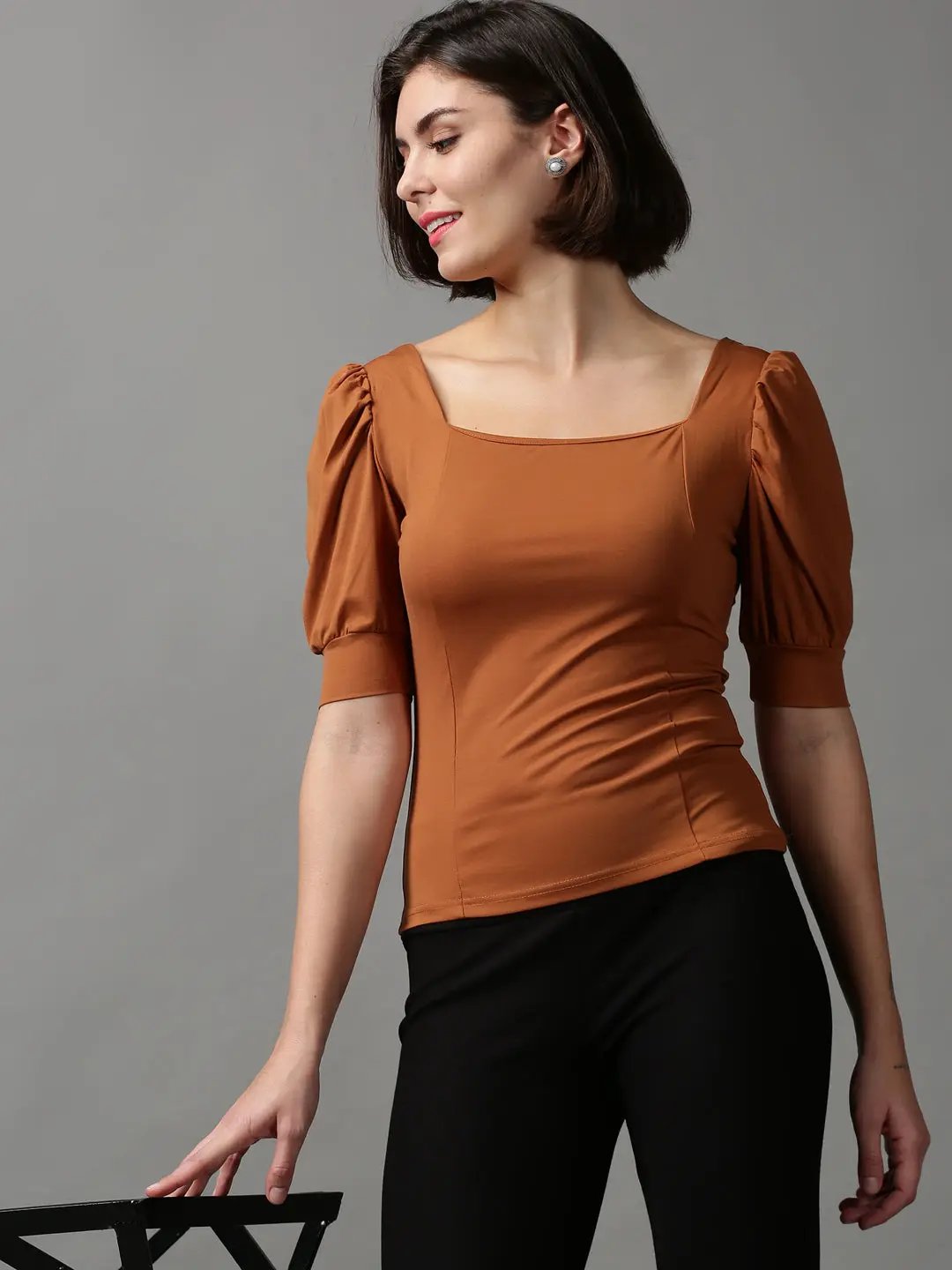 Women's Brown Solid Top