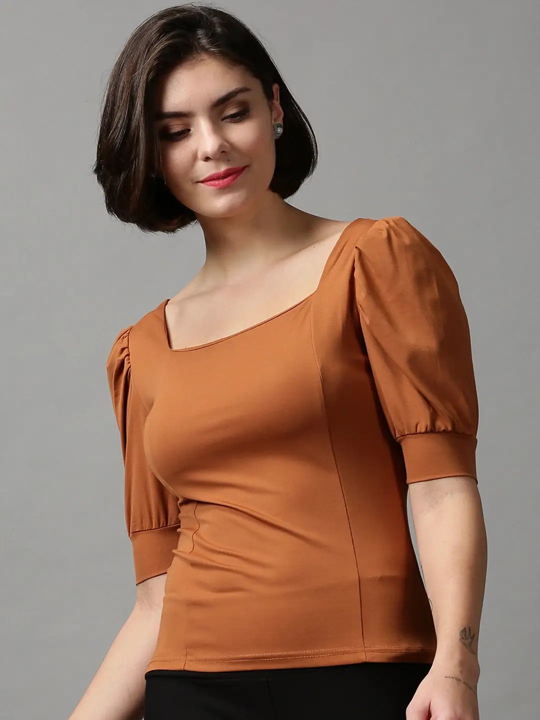 Women's Brown Solid Top