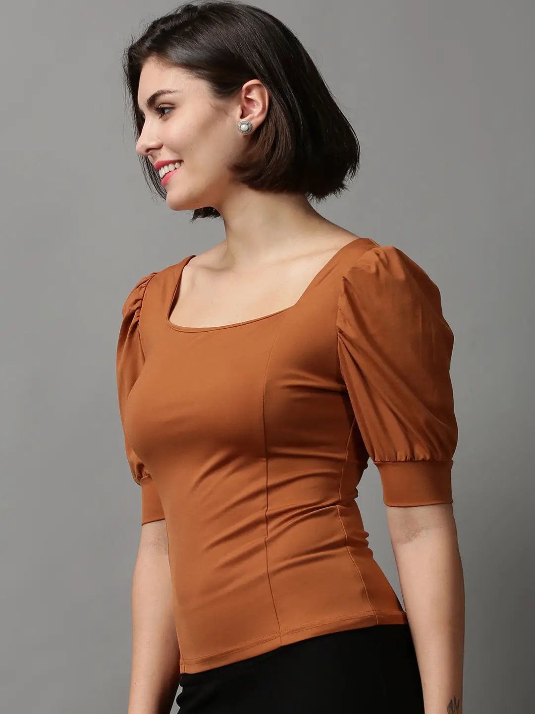 Women's Brown Solid Top