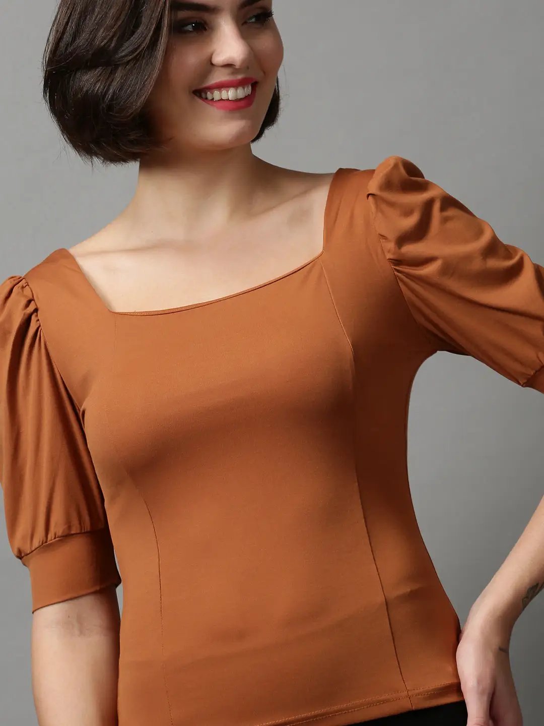 Women's Brown Solid Top