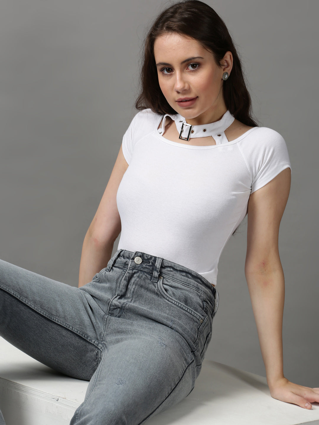 Women's White Solid Top