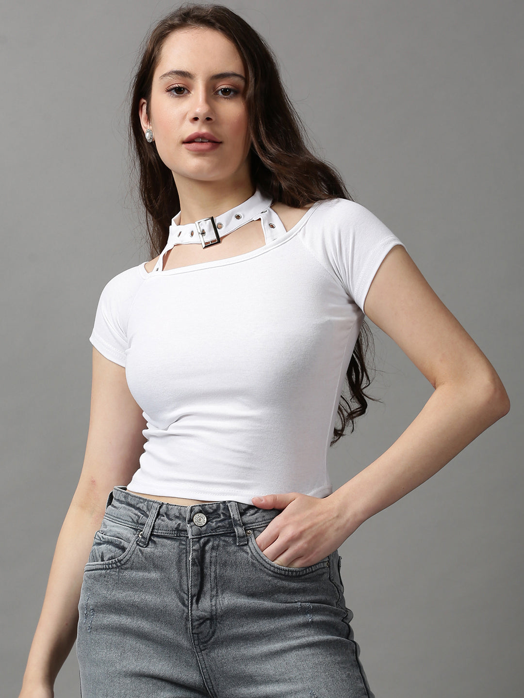 Women's White Solid Top