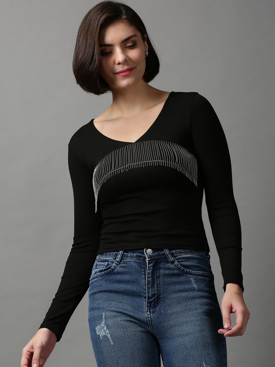 Women's Black Solid Top