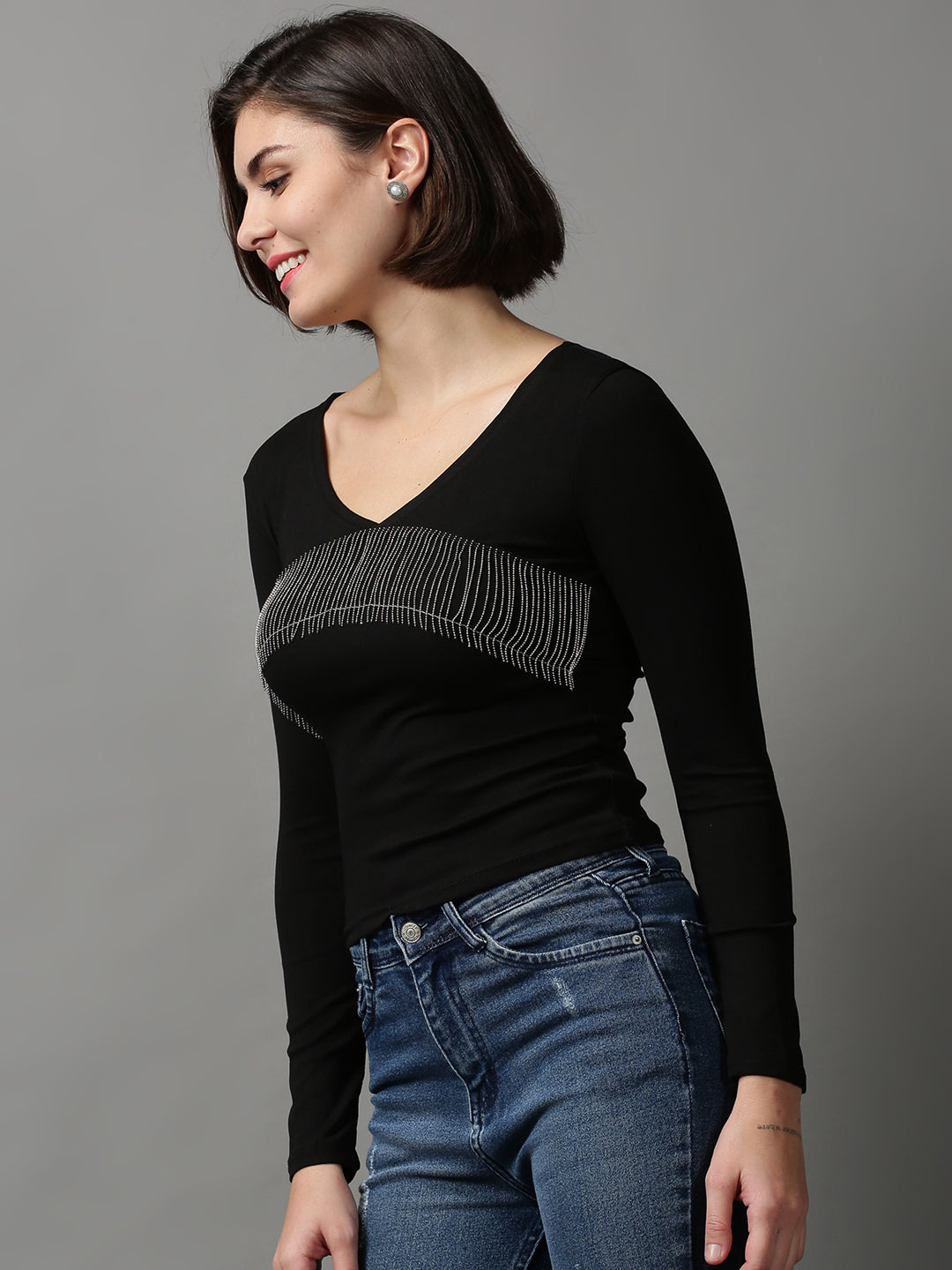 Women's Black Solid Top