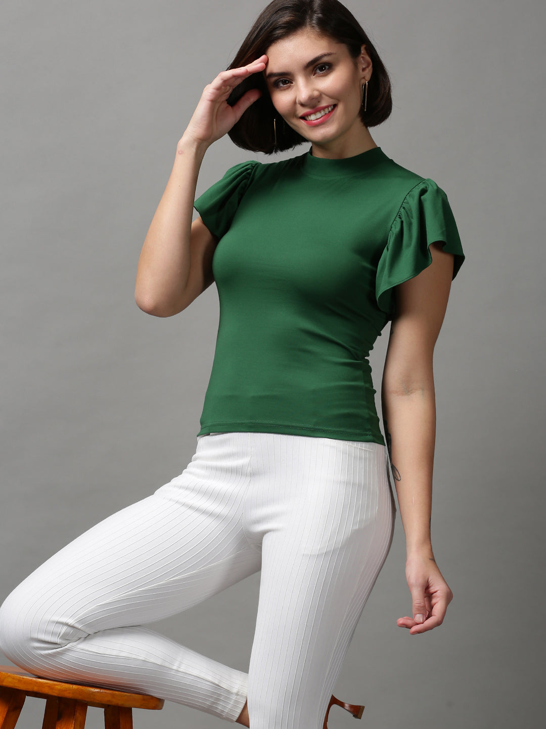 Women's Green Solid Top