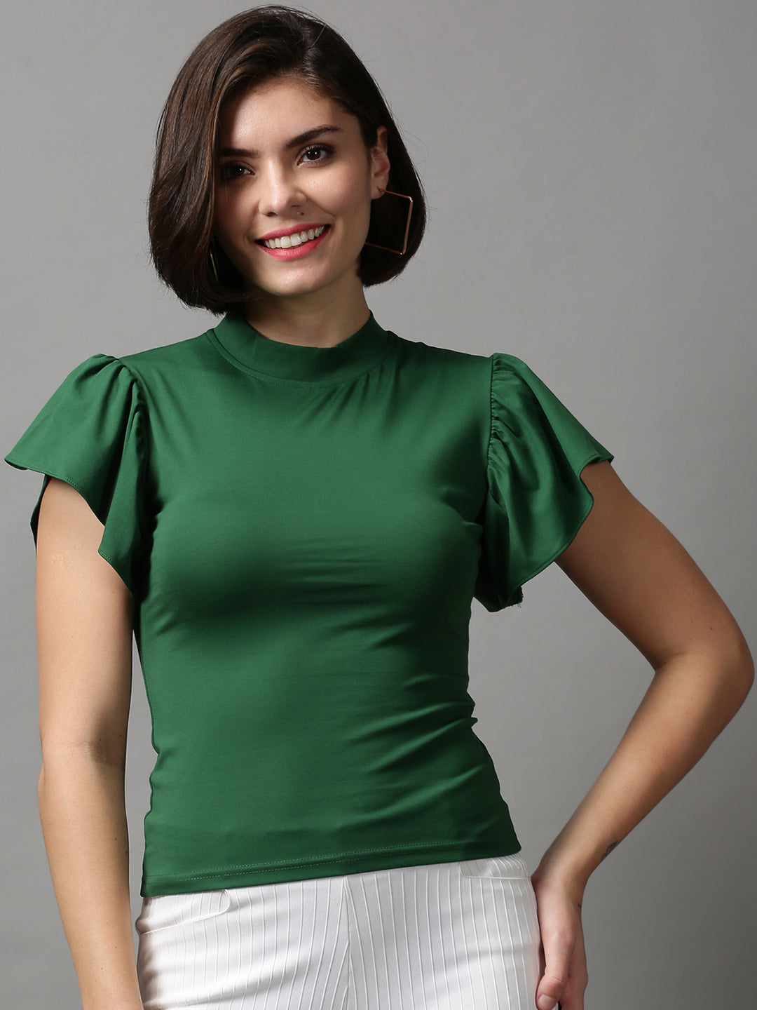 Women's Green Solid Top