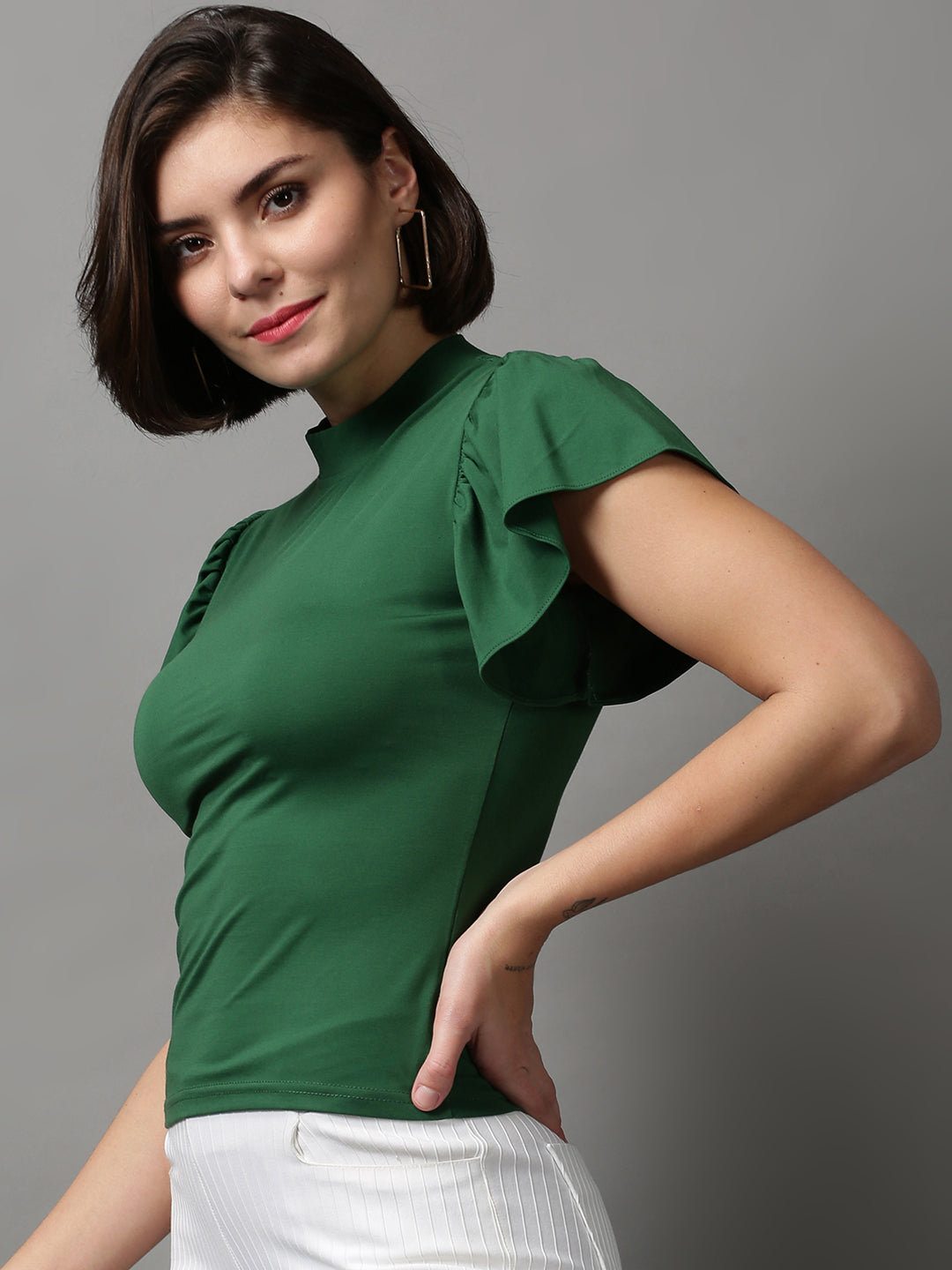 Women's Green Solid Top