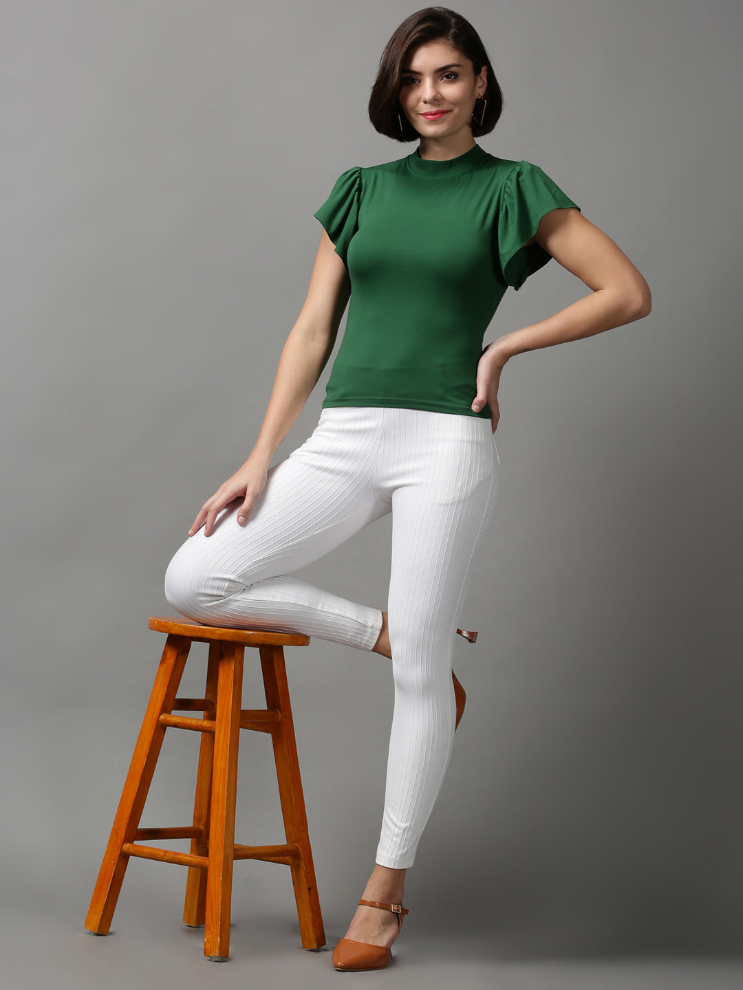 Women's Green Solid Top