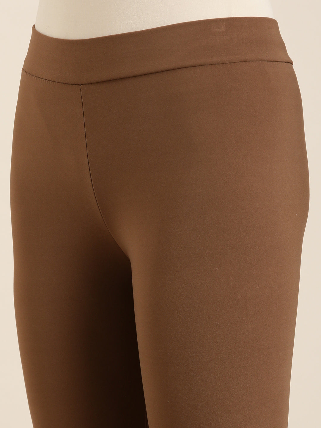 Women Coffee Brown Solid Leggings