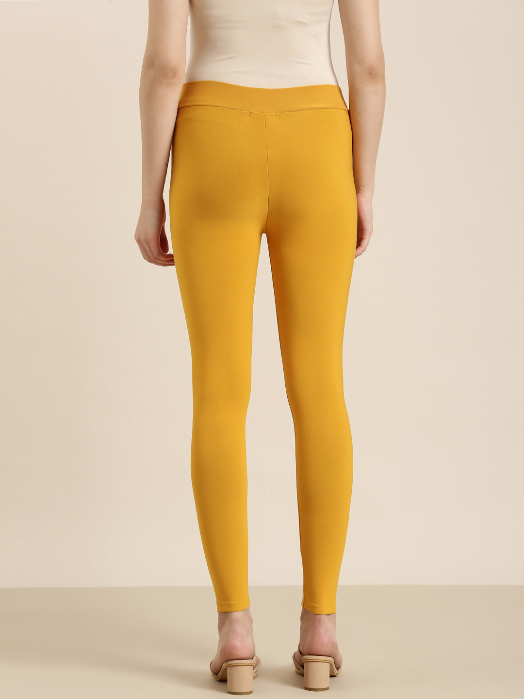 Women Mustard Solid Leggings