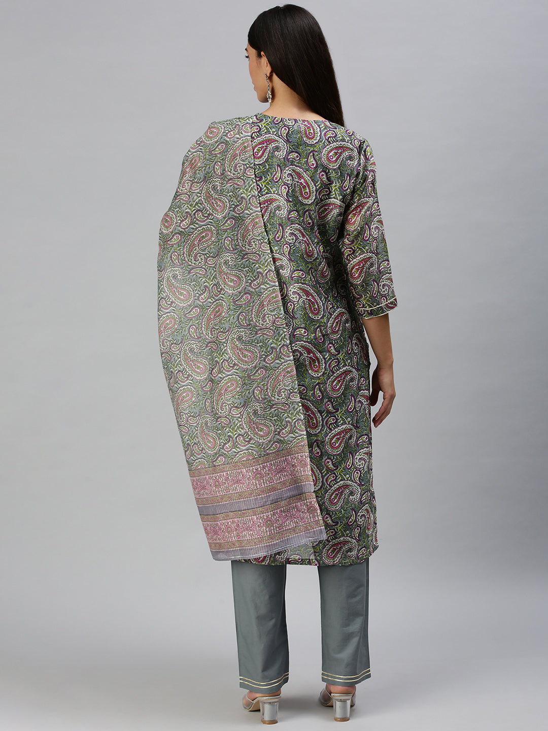 Women's Grey Printed Kurta Sets