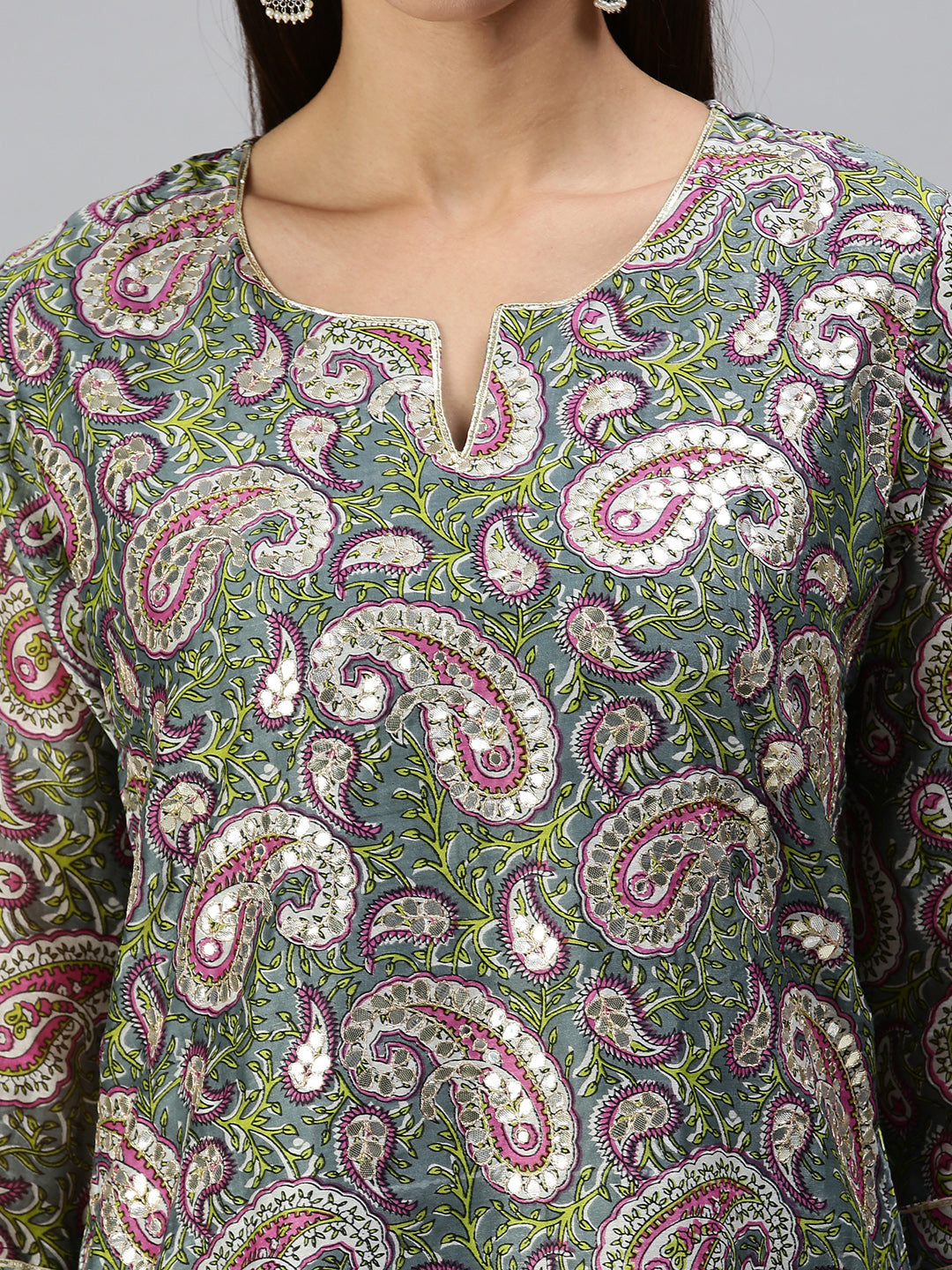 Women's Grey Printed Kurta Sets