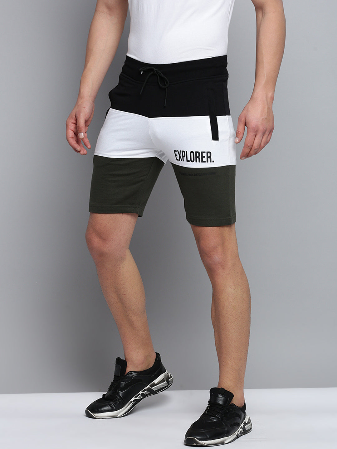 Men Black Colourblock Casual Shorts