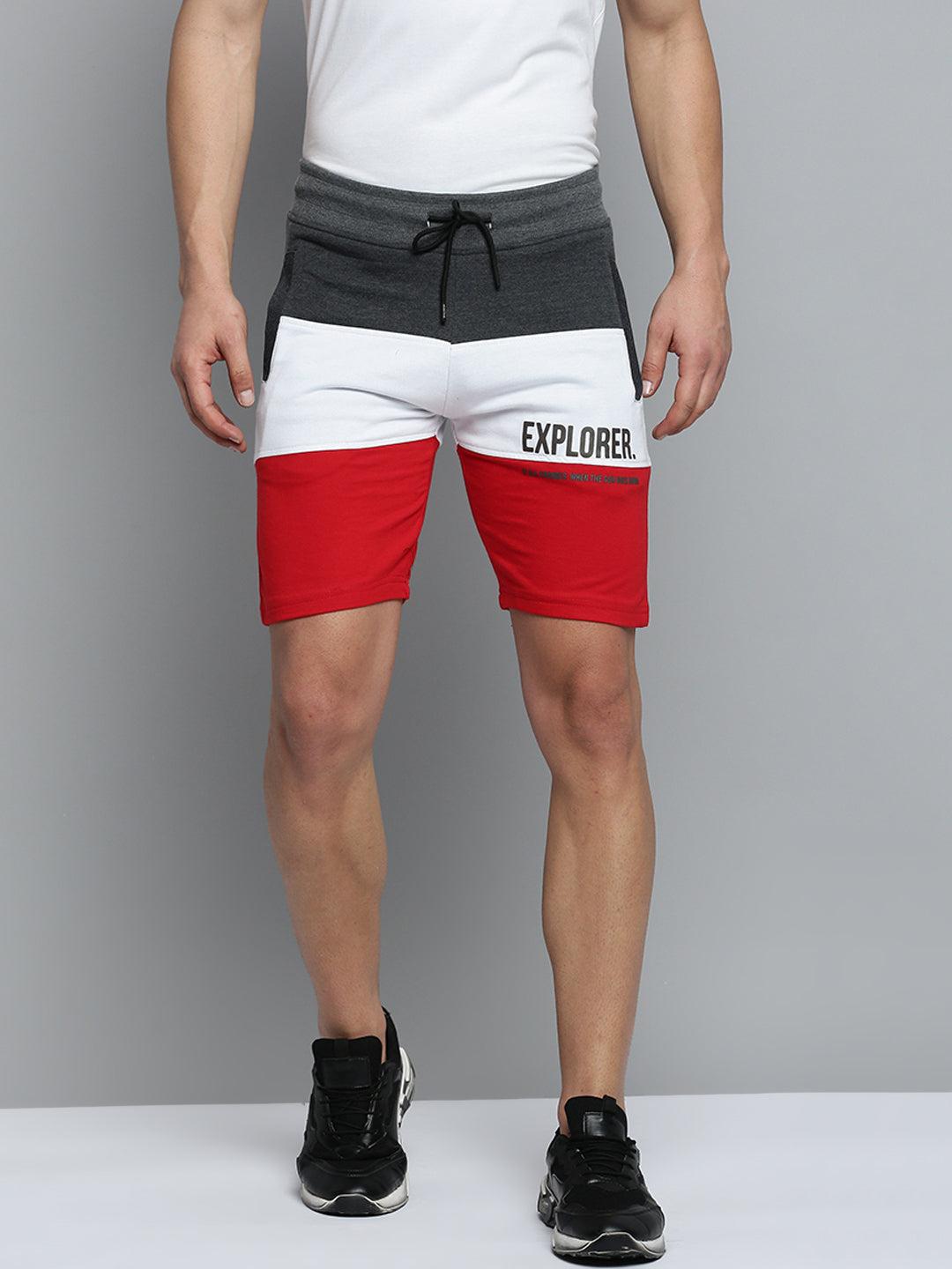 Men Grey Colourblock Casual Shorts