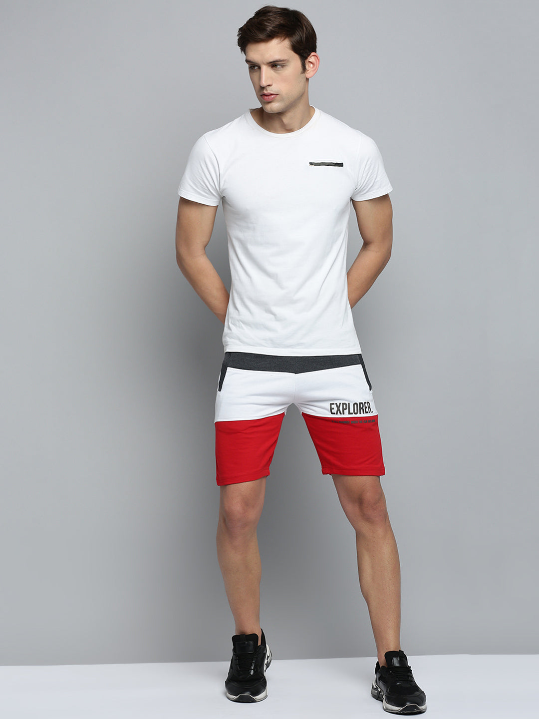 Men Grey Colourblock Casual Shorts