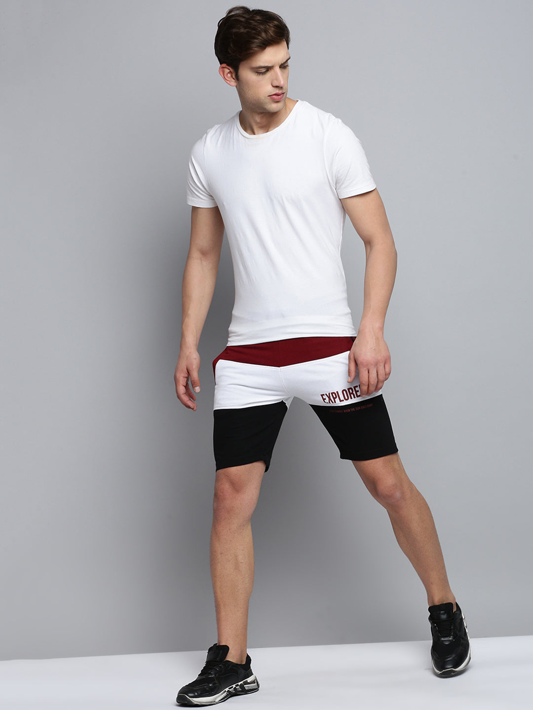 Men Maroon Colourblock Casual Shorts