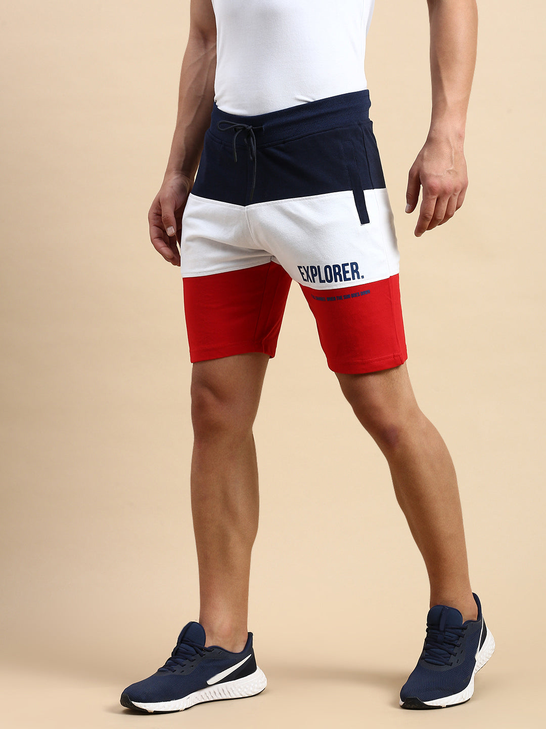 Men Navy Colourblock Casual Shorts