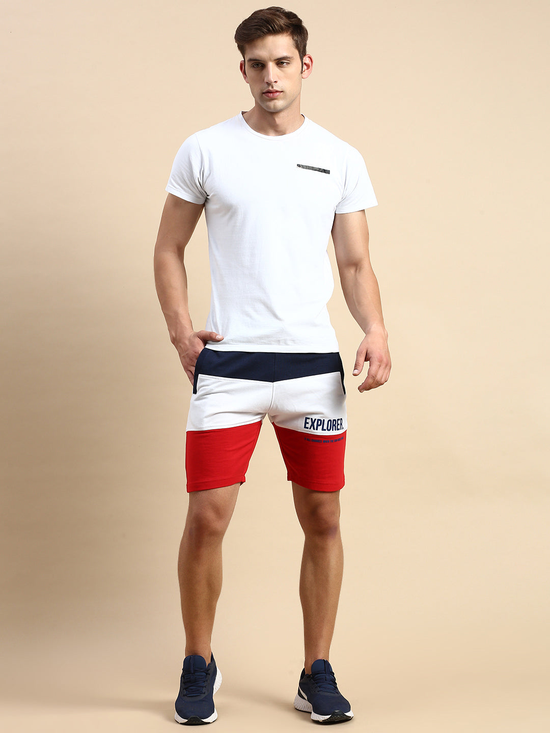 Men Navy Colourblock Casual Shorts