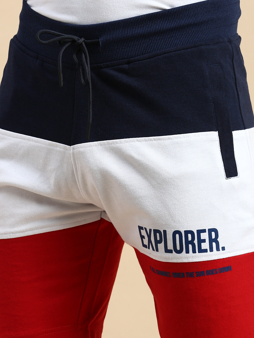 Men Navy Colourblock Casual Shorts