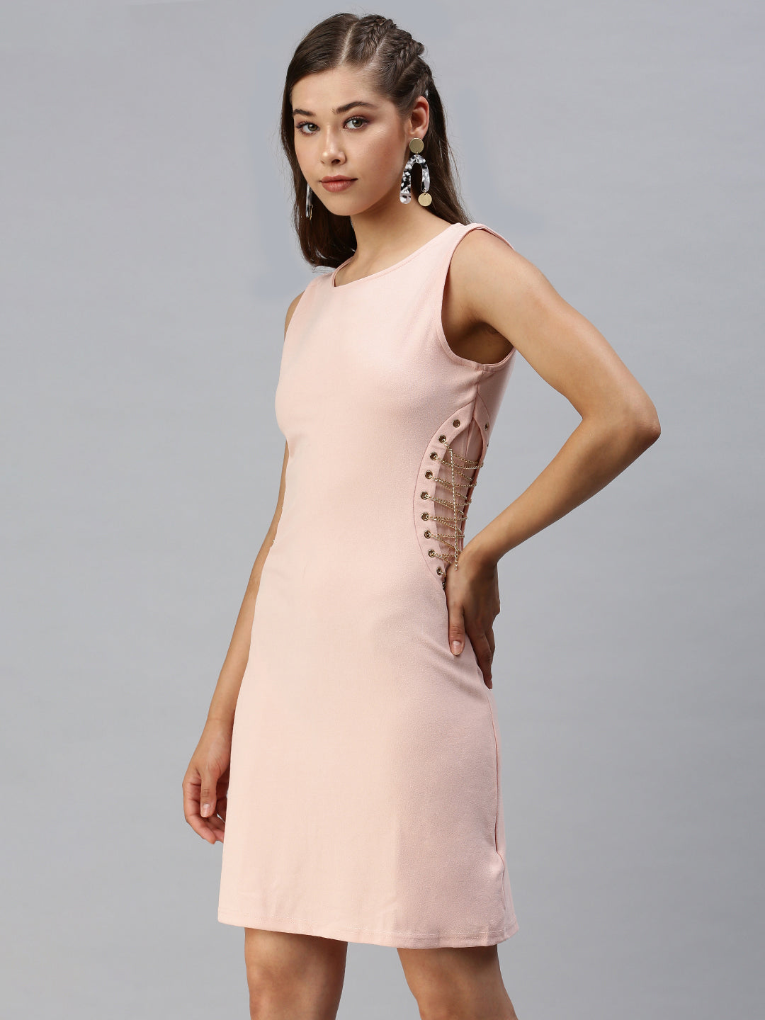 Women's Peach Solid Sheath Dress