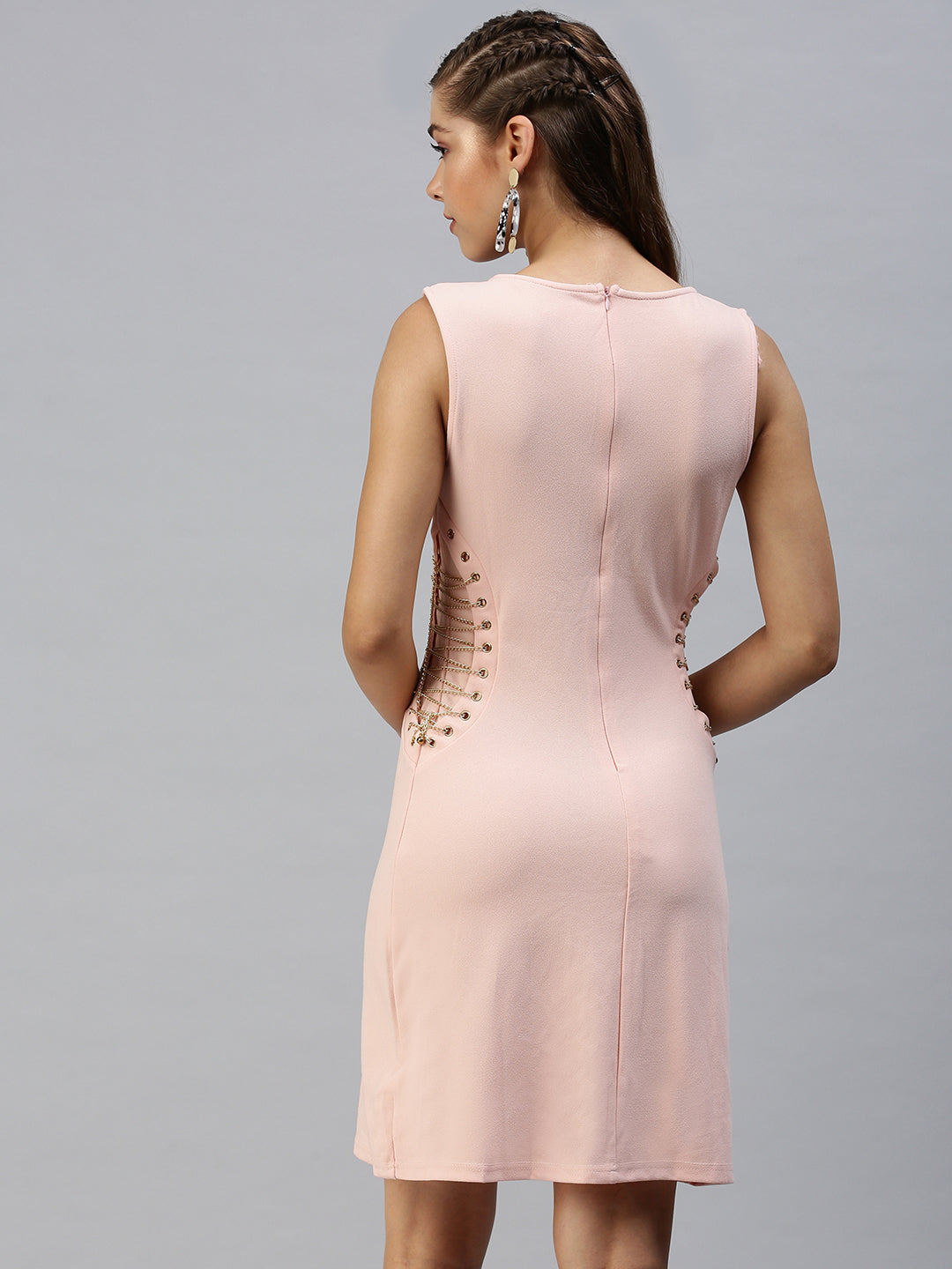 Women's Peach Solid Sheath Dress