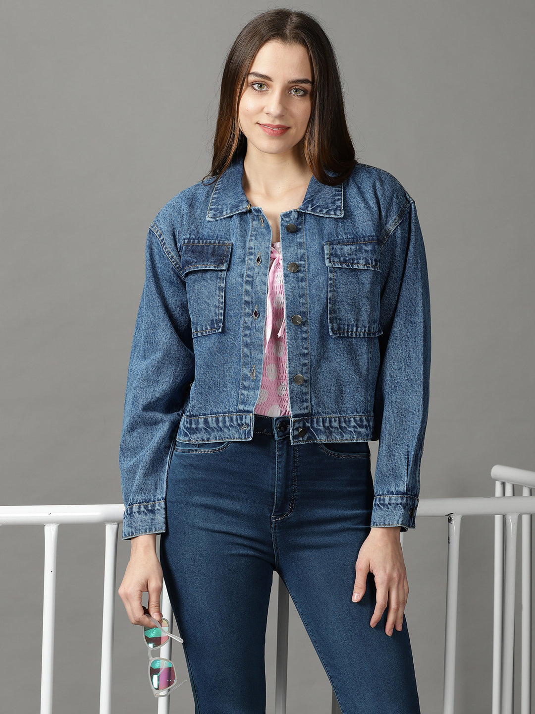 Women's Blue Solid Open Front Jacket