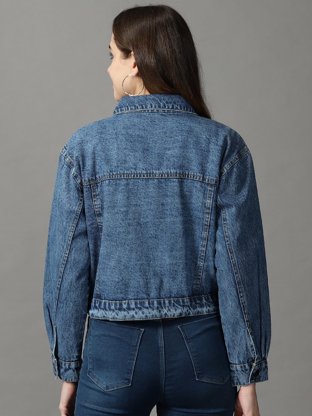 Women's Blue Solid Open Front Jacket