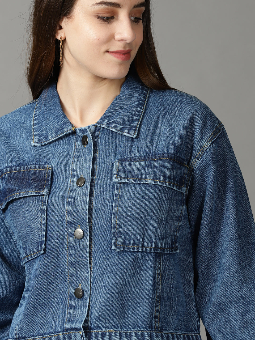 Women's Blue Solid Open Front Jacket