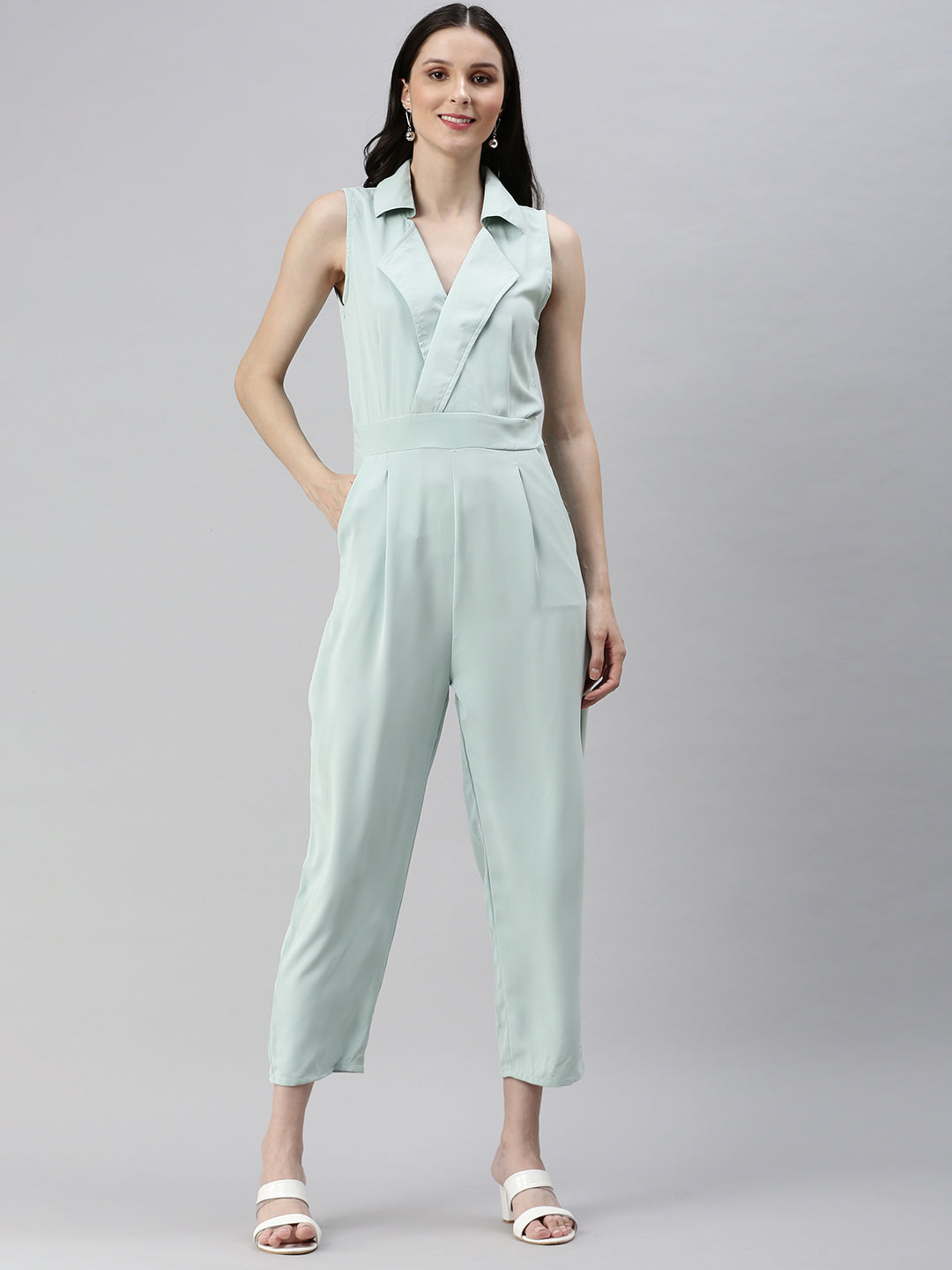 Women's Green Solid Jumpsuit