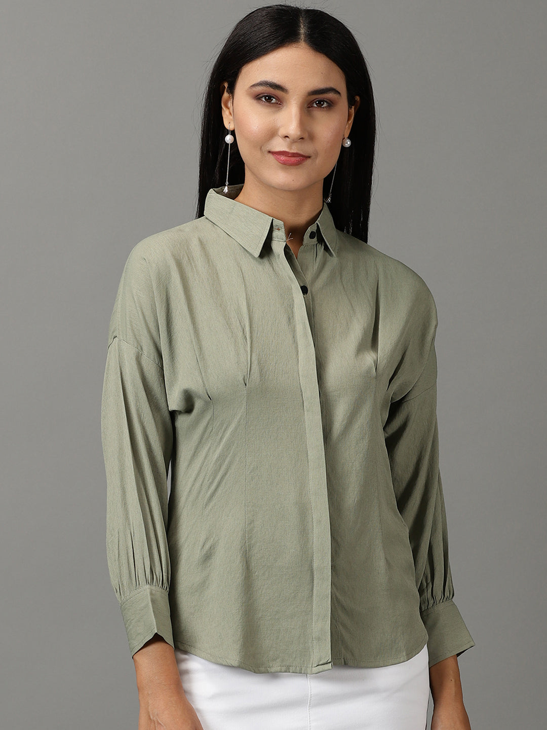 Women's Olive Solid Shirt