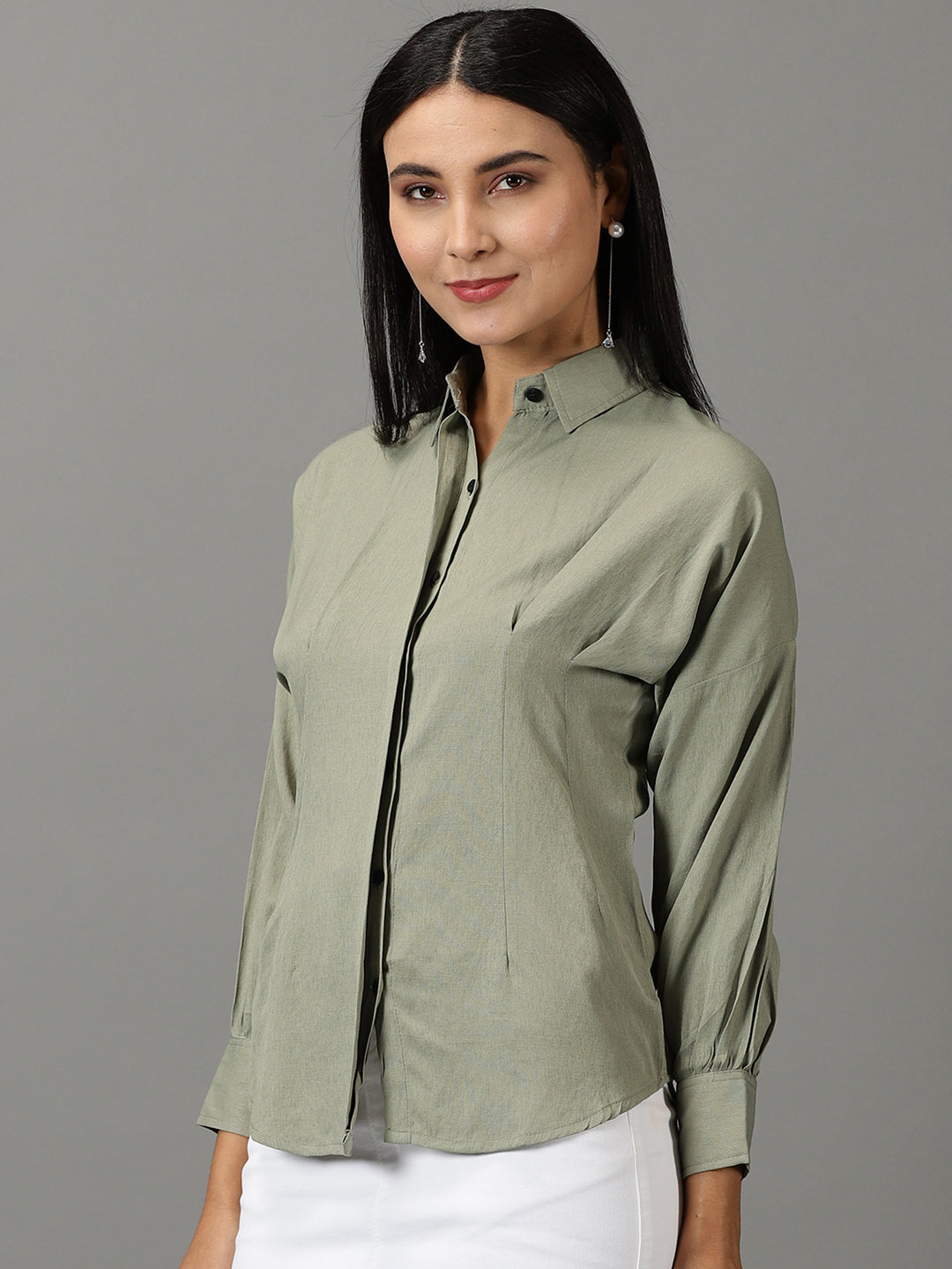 Women's Olive Solid Shirt