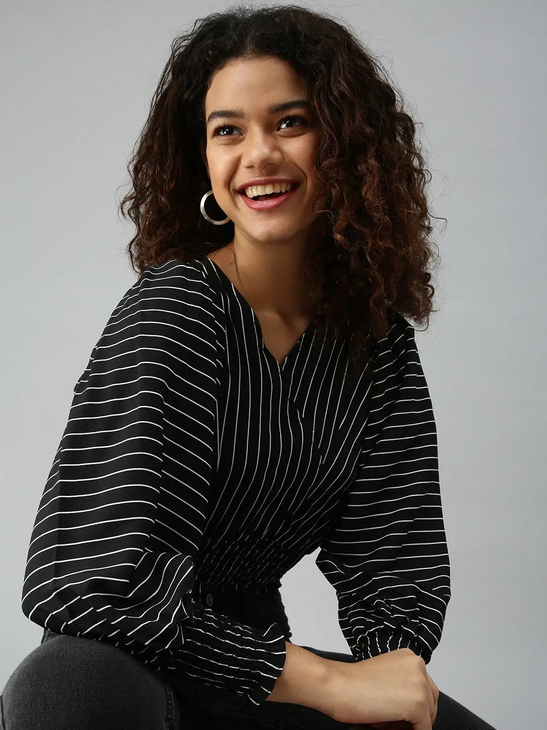 Women's Black Striped Crop Corset Top