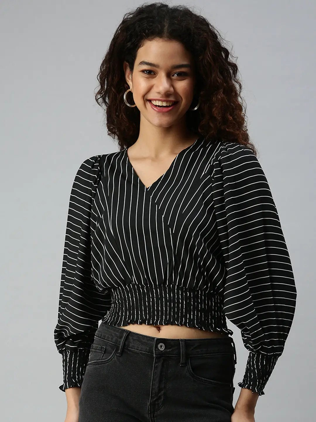 Women's Black Striped Crop Corset Top