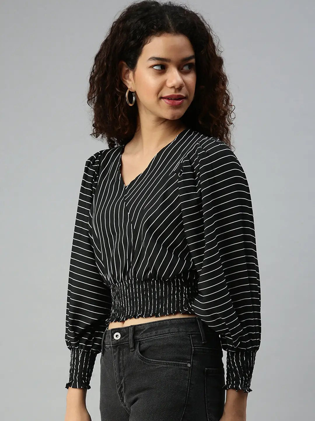 Women's Black Striped Crop Corset Top