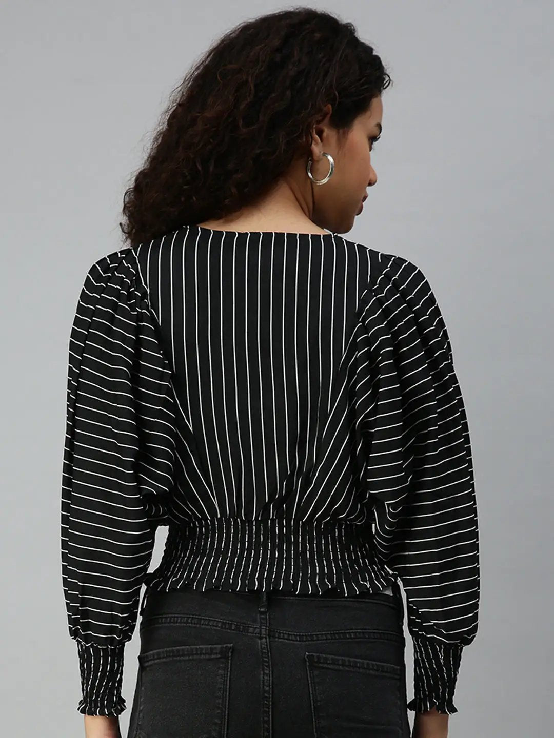 Women's Black Striped Crop Corset Top