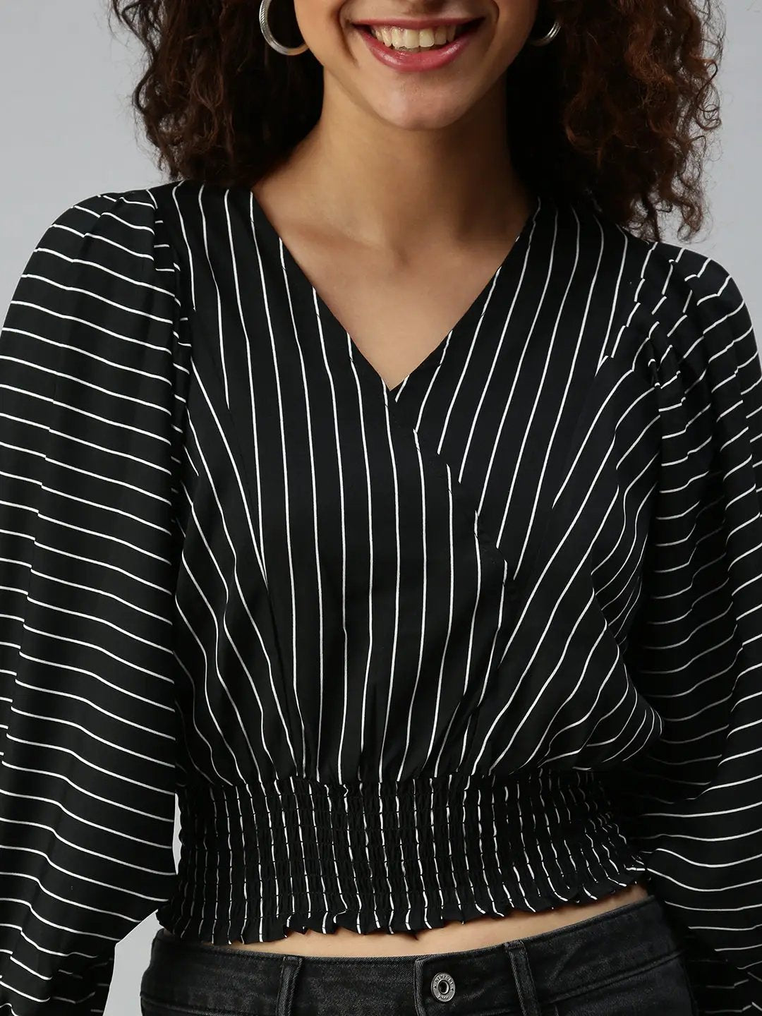 Women's Black Striped Crop Corset Top