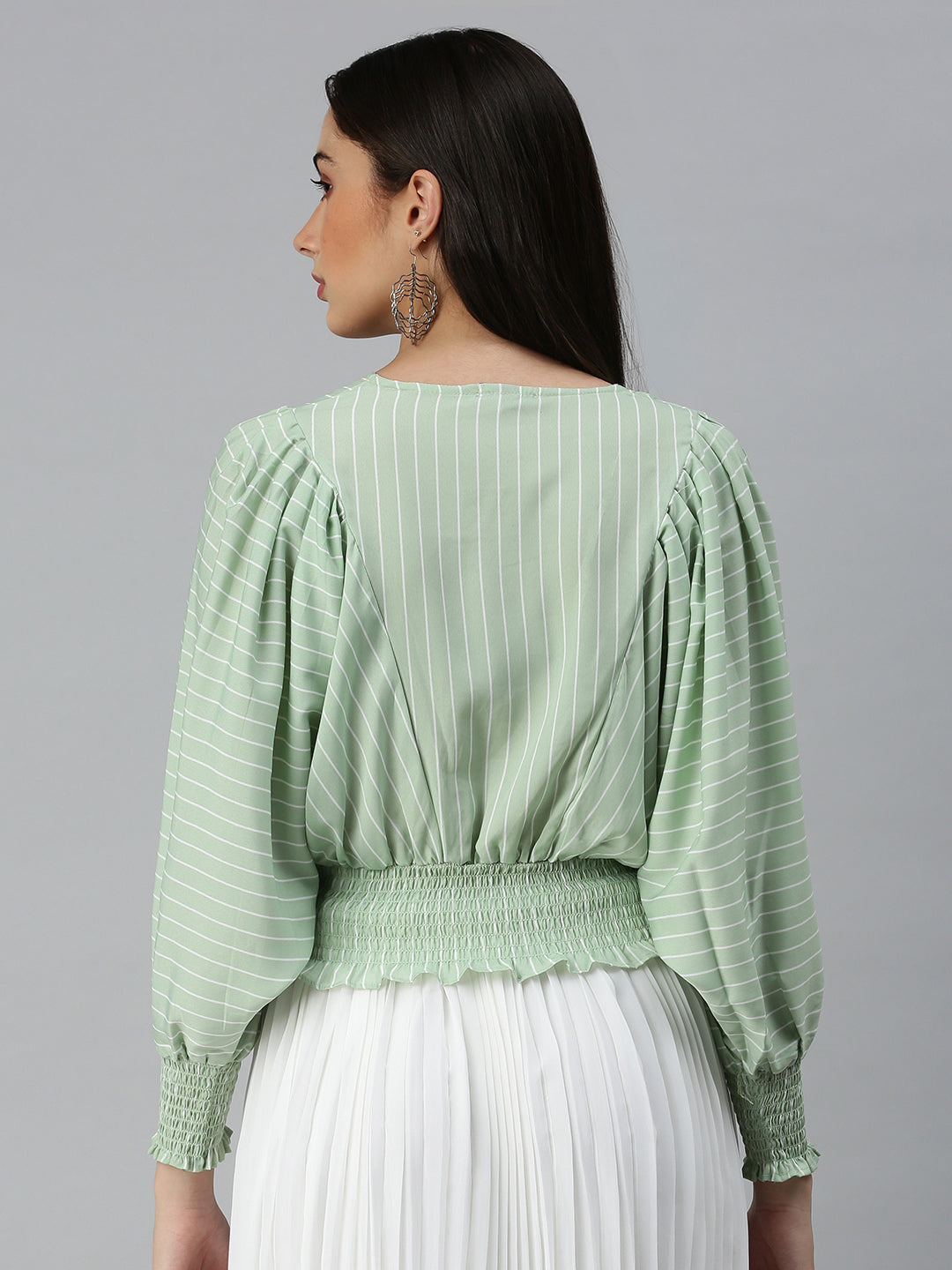 Women Green Striped Crop Corset Top