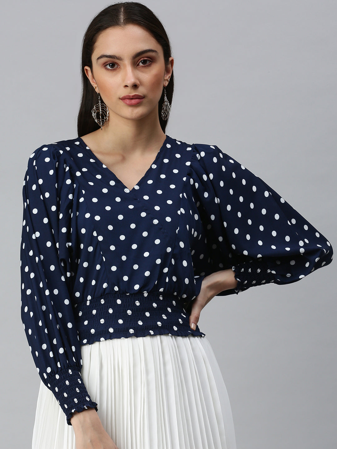 Women's Printed Navy Blue Top