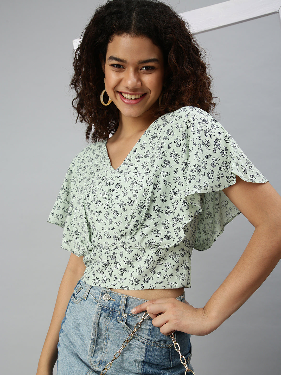 Women's Printed Green Top