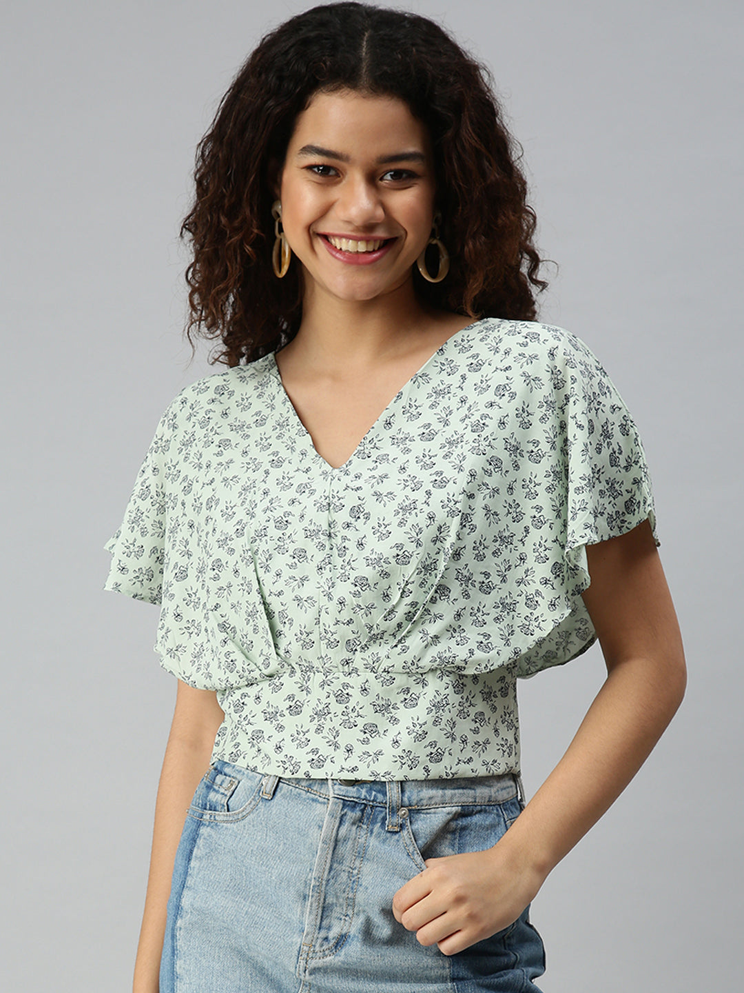 Women's Printed Green Top