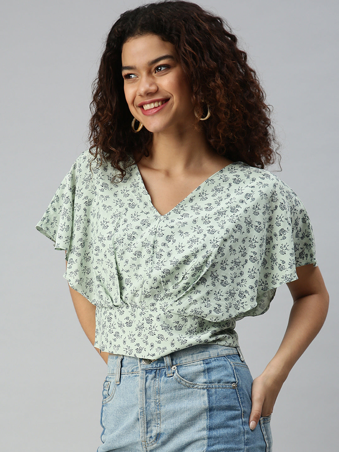 Women's Printed Green Top