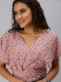 Women's Mauve Floral Print Crepe Crop Top