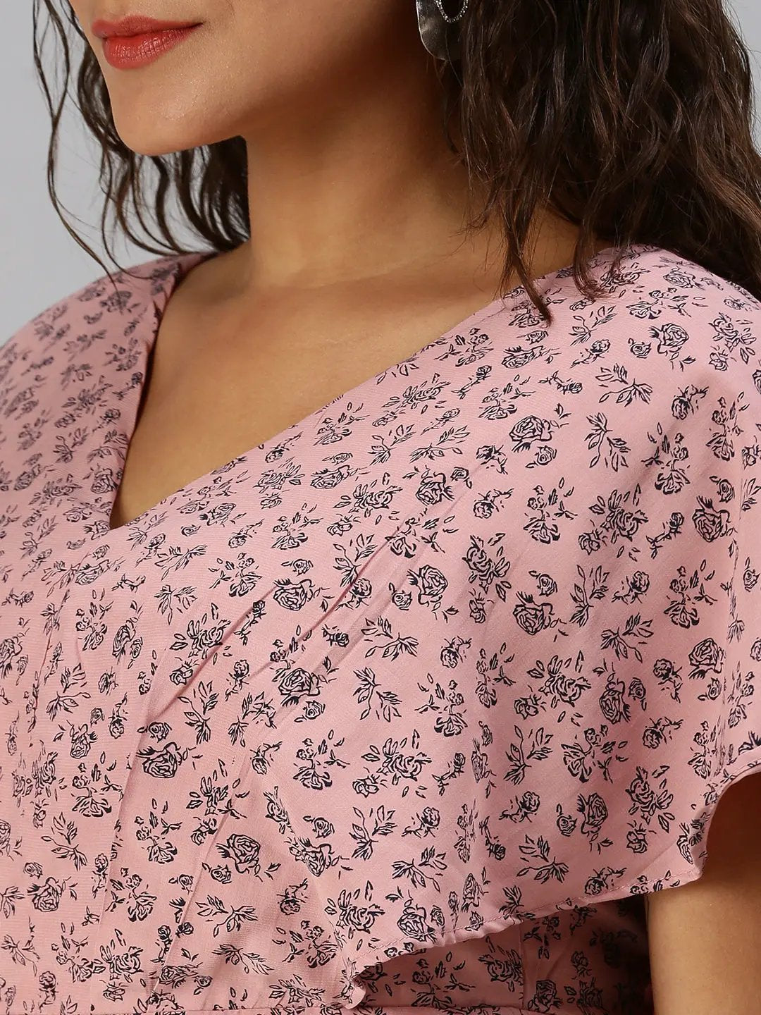 Women's Mauve Floral Print Crepe Crop Top