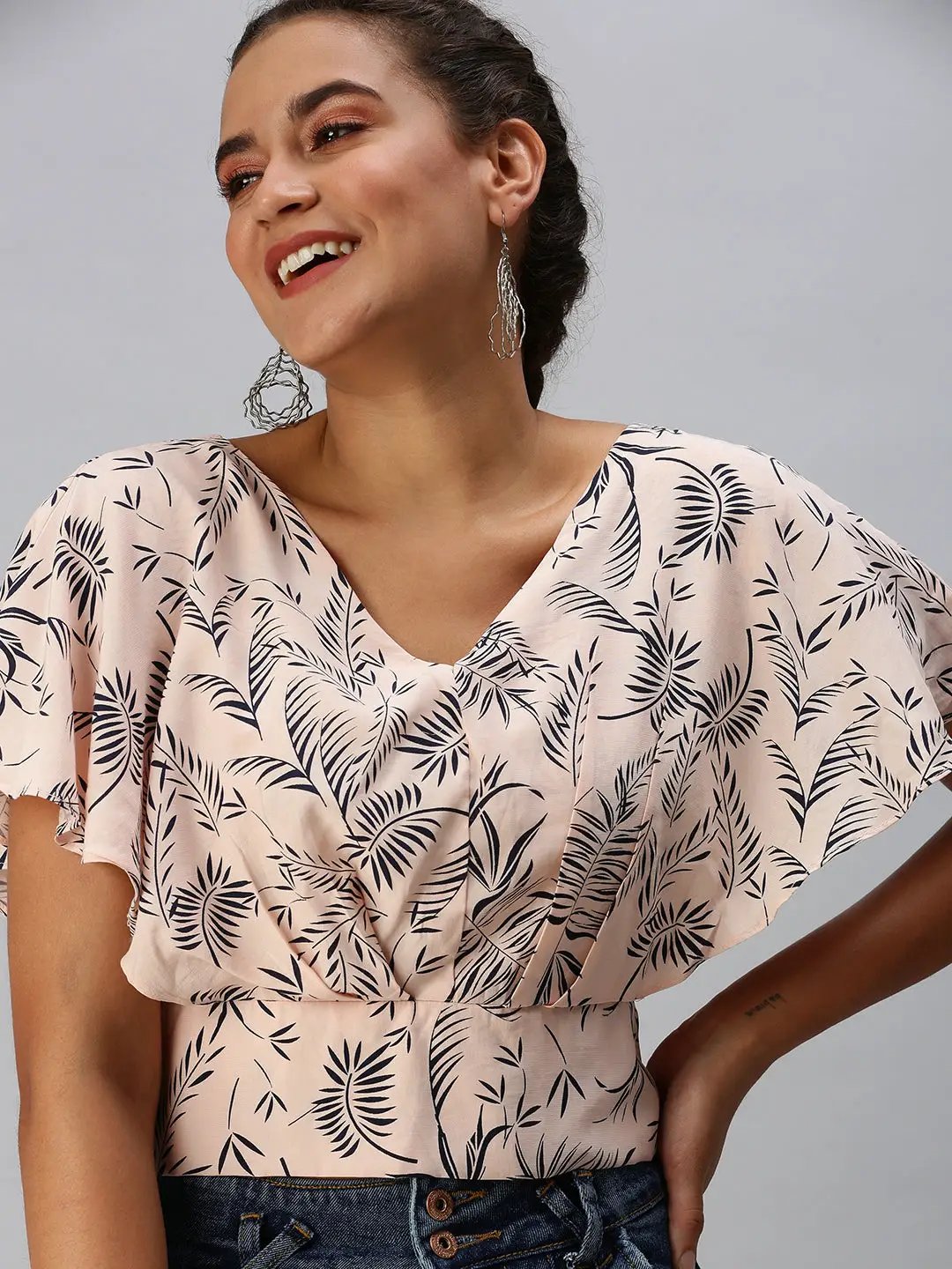 Women's Peach Printed Crop Tops