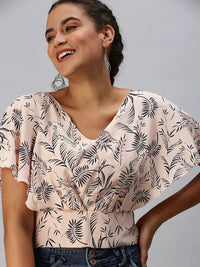 Women's Peach Printed Crop Tops