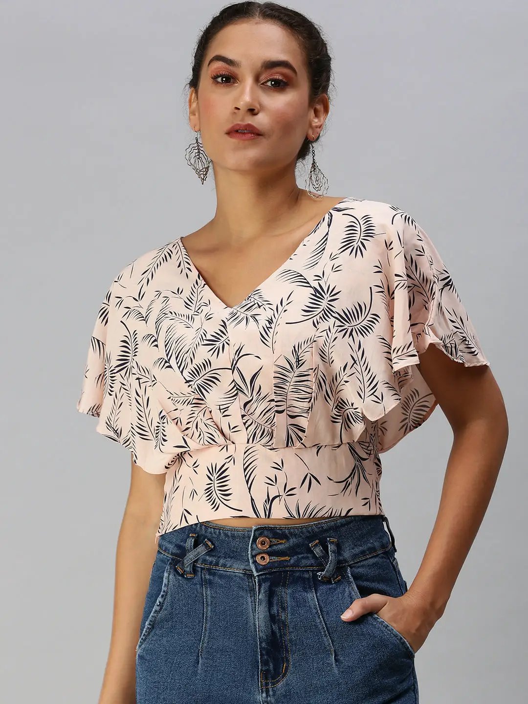Women's Peach Printed Crop Tops