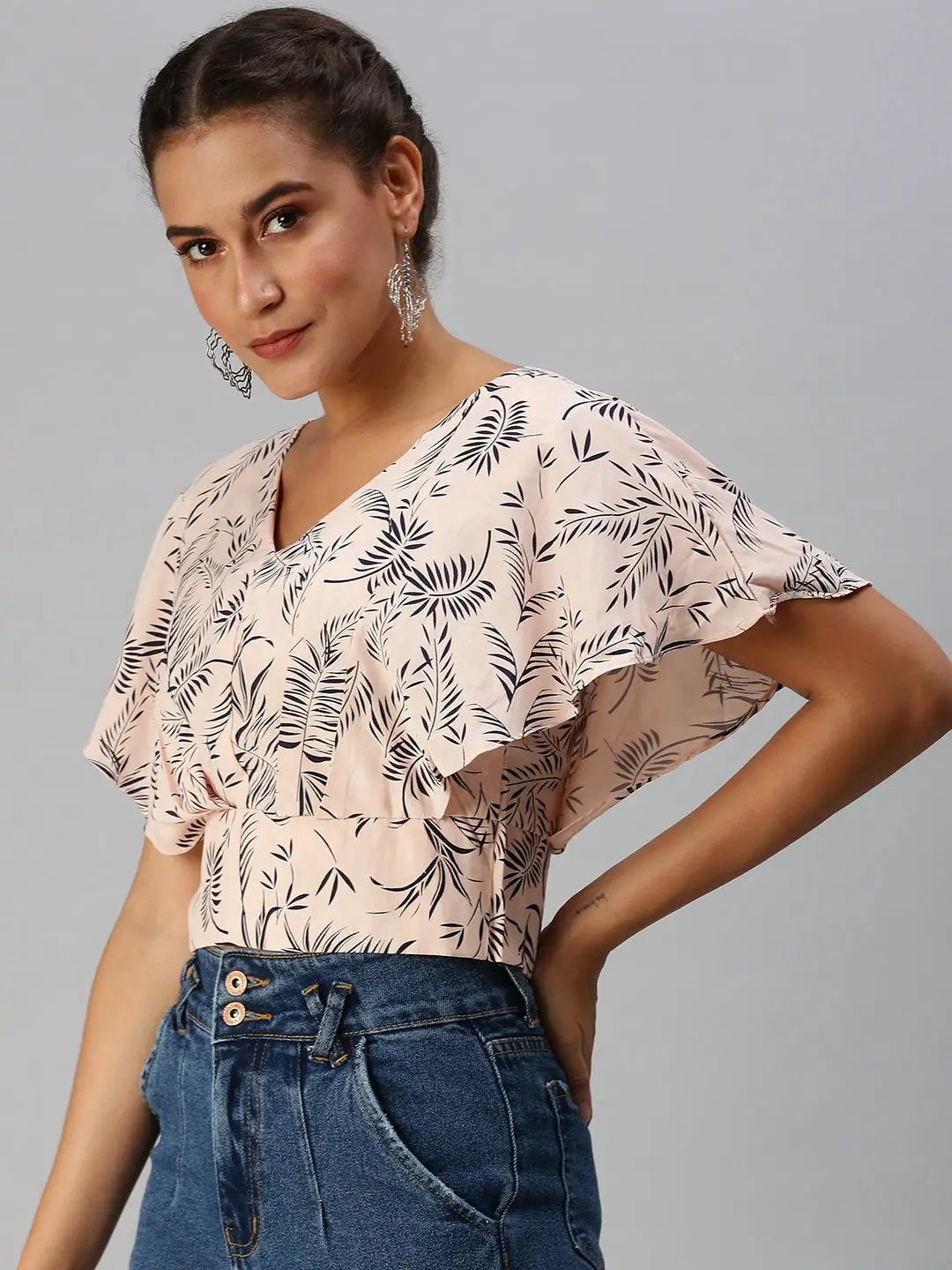 Women's Peach Printed Crop Tops